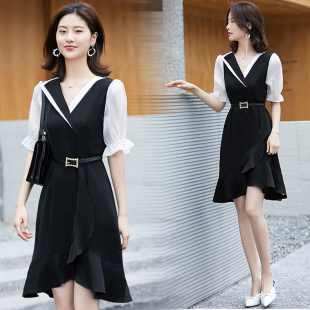 女装 大码 春夏季 时尚 216 深依度2023夏装 奢华V领鱼尾连衣裙 新款