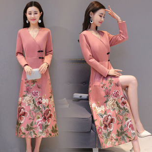 新款 高定麂皮绒旗袍连衣裙 女装 时尚 3711 春秋季 深依度2023秋装