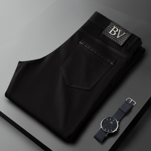 轻奢春夏薄款高端欧货黑色牛仔裤男修身小直筒商务休闲裤男士新款