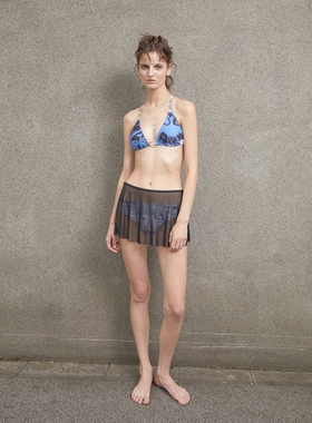 24ans 蓝色印花分体泳衣