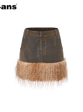 24ANS LTD 仿鸵鸟毛 洗水牛仔半裙