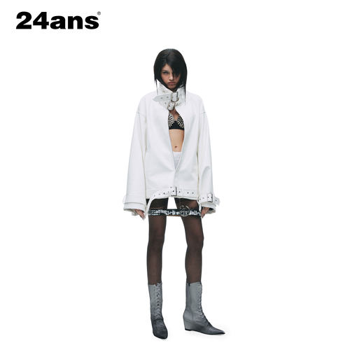 24ANS LTD 朋克皮衣 ⑴立领防风⑵可调节卡扣⑶全门襟隐藏拉链