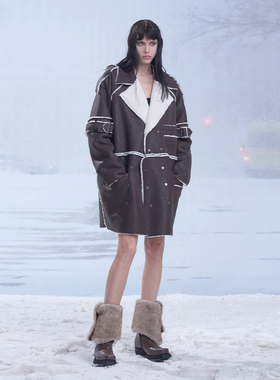 24ans  棕色羊羔毛加厚外套风衣长款