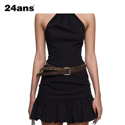 24ans【王烁鑫同款】豹纹迷彩/黑色双圈铆钉细腰带皮带配饰