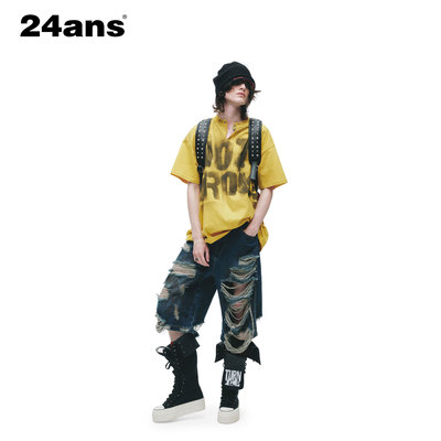 24ANS LTD 朋克T恤⑴全手工涂鸦喷漆⑵领口remake破坏