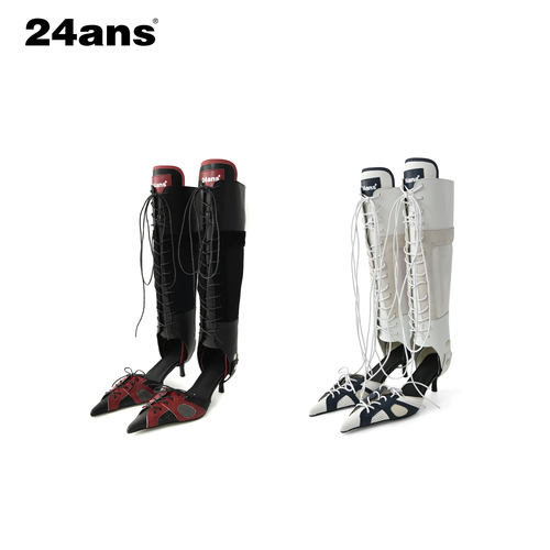 24ans removable strap boots | PU皮拼接可拆卸绑带高跟凉鞋靴子