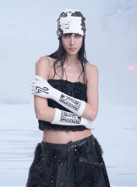 24ans 印花手套女 Black/White branded custom gloves