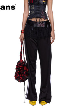 24ans black ball pants丨侧拉链开合腰头蕾丝拼接阔腿透气球衣裤