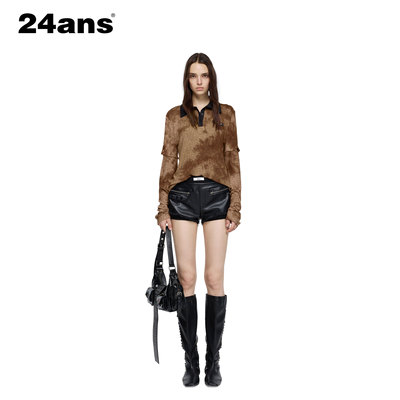 24ANS豹纹拼接polo领T恤