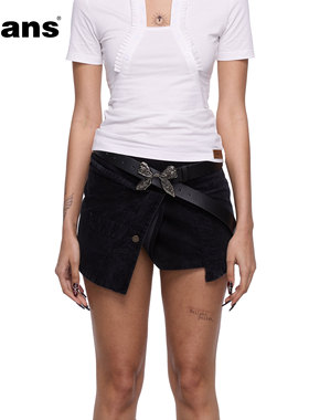 24ans Corduroy short skirt | 不规则设计黑色灯芯绒短裙