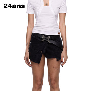 skirt short 不规则设计黑色灯芯绒短裙 Corduroy 24ans