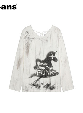 24ANS LTD 【新年限定】斜肩 一字肩两穿做脏针织衫