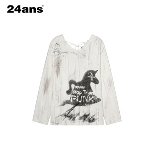 24ANS LTD 【新年限定】斜肩 一字肩两穿做脏针织衫