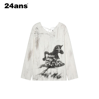 24ANS LTD 【新年限定】斜肩 一字肩两穿做脏针织衫