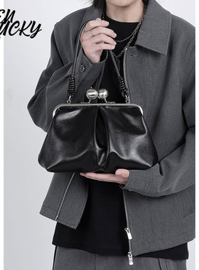 【卢克叔叔】油蜡质感中性风口金腋下包古银色夹子包斜挎单肩包