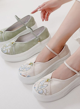 厚底松糕汉服鞋新中式绣花鞋女款古风高跟布鞋民族风新配马面裙子