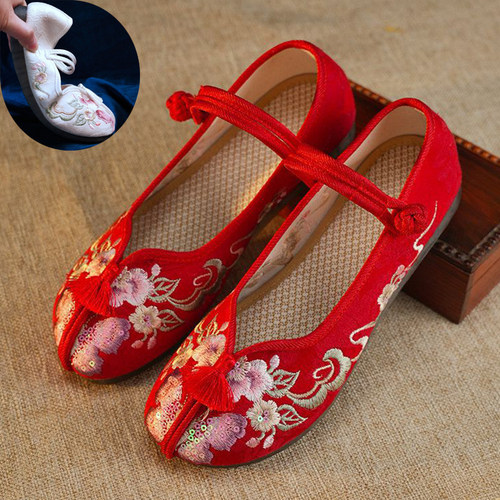 平底绣花布鞋民族风新中式软底