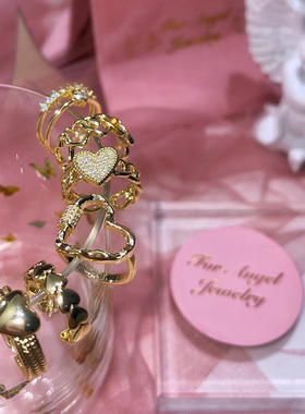 开口戒指辣妹搭微镶满镂空爱心