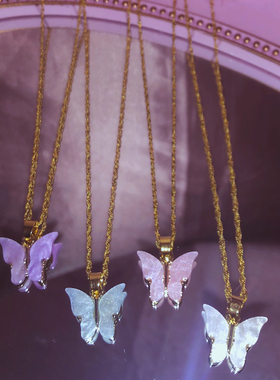 INS甜美梦幻蝴蝶925银镀金项链