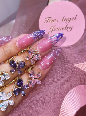 for angel / 欧美bm辣妹甜心超闪绝美粉紫色锆石蝴蝶耳夹耳环