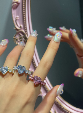 欧美辣妹超闪粉色爱心镀金戒指