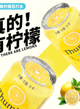 整箱24罐一片真柠檬0糖0卡0脂 网红柠檬苏打水气泡水0糖解腻饮