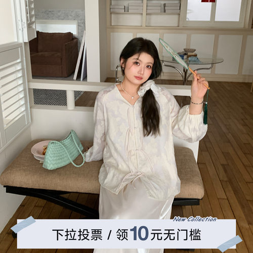 YUZI鱼子新中式套装微胖大码女装