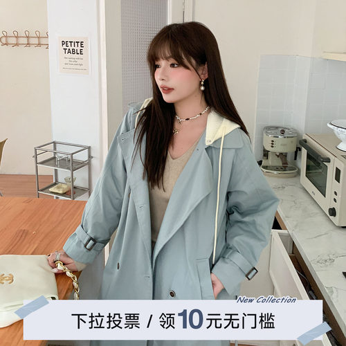 YUZI中长款风衣外套胖mm特大码