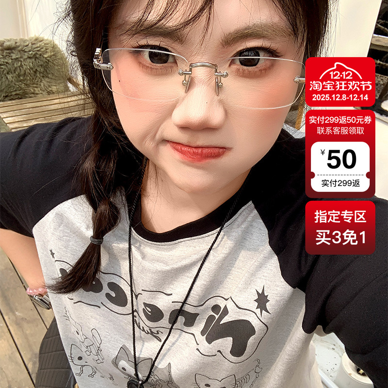 YUZI鱼子甜酷猫咪插肩T恤俏皮