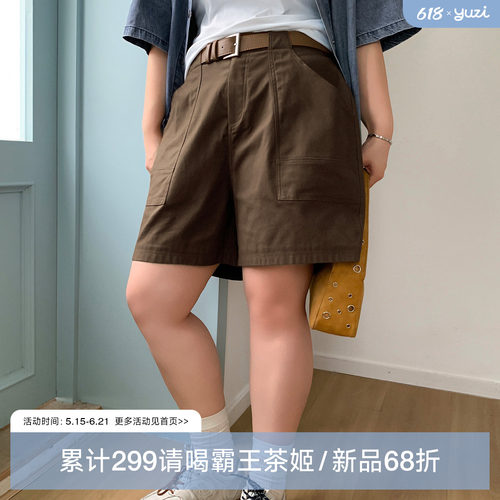 YUZI鱼子设计感高腰工装短裤大码