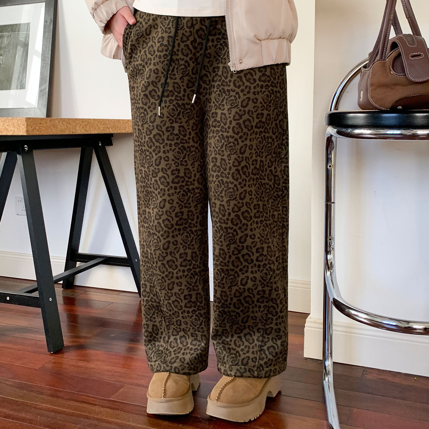 YUZI鱼子豹纹阔腿裤宽松显瘦松紧腰抽绳百搭通勤慵懒长裤大码女装,女装/女士精品,大码裤装,淘宝优惠券,粉丝福利购,淘宝优惠卷