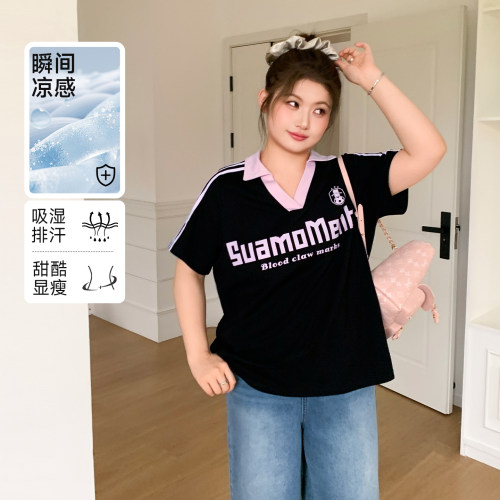 YUZI鱼子美式polo领短袖T恤大码
