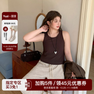 胖mm秋冬高弹显瘦百搭休闲运动上衣 女装 YUZI 鱼子针织背心特大码