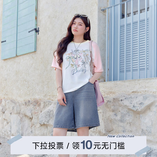 YUZI鱼子复古浅蓝色牛仔短裤