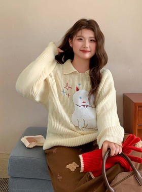 YUZI鱼子韩系Polo毛衣特大码女装胖mm秋冬气质宽松显瘦针织衫上衣