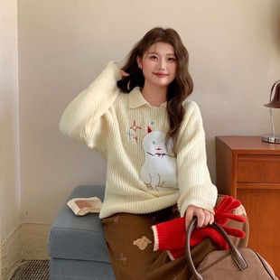 上衣 胖mm秋冬气质宽松显瘦针织衫 YUZI鱼子韩系Polo毛衣特大码 女装