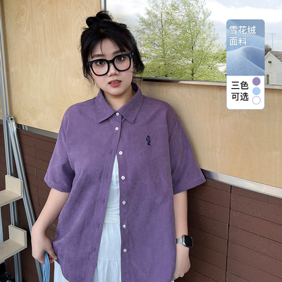 YUZI鱼子落肩翻领短袖衬衫通勤