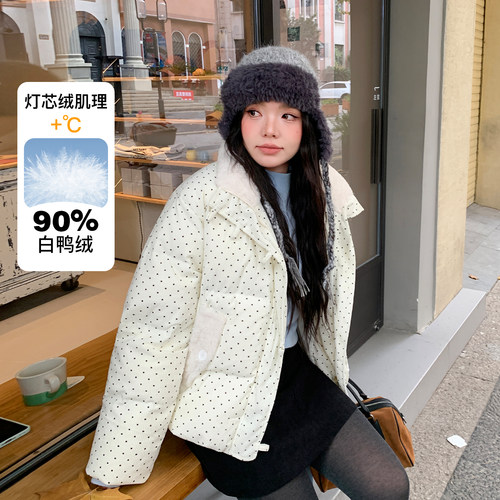 YUZI甜美少女风波点羽绒服女冬季加厚保暖小个子面包服外套