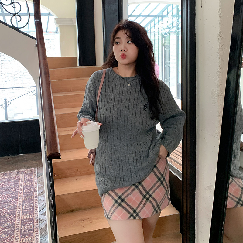 YUZI鱼子针织毛衣大码女装冬微胖mm妹显瘦遮肉200斤基础百搭上衣