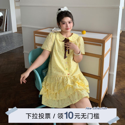 YUZI鱼子碎花蛋糕裙娃娃领大码