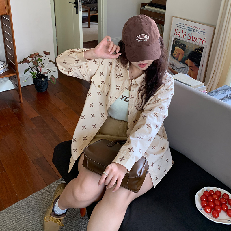 YUZI鱼子衬衫复古老花早秋BF风