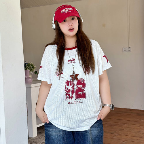 YUZI鱼子美式复古字母短袖T恤