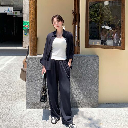 YUZI鱼子慵懒老钱风套装衬衫裤子