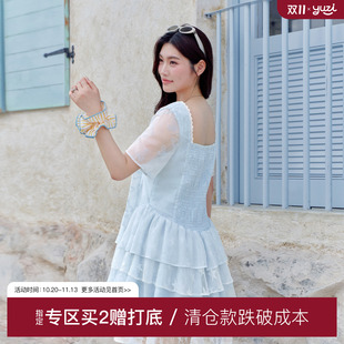 YUZI鱼子蝴蝶结星星蛋糕裙连衣裙小个子仙气短袖夏日裙装大码女