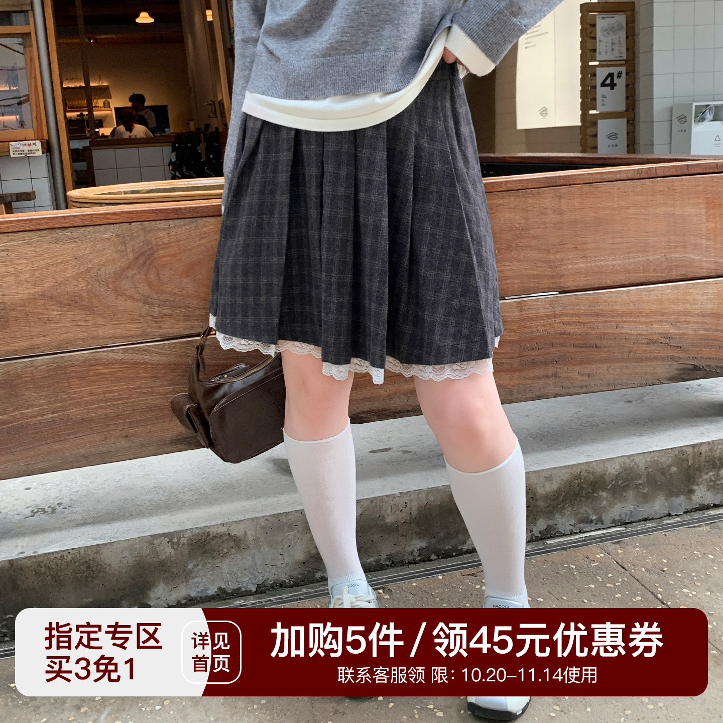 YUZI鱼子大码百褶短裙英伦复古