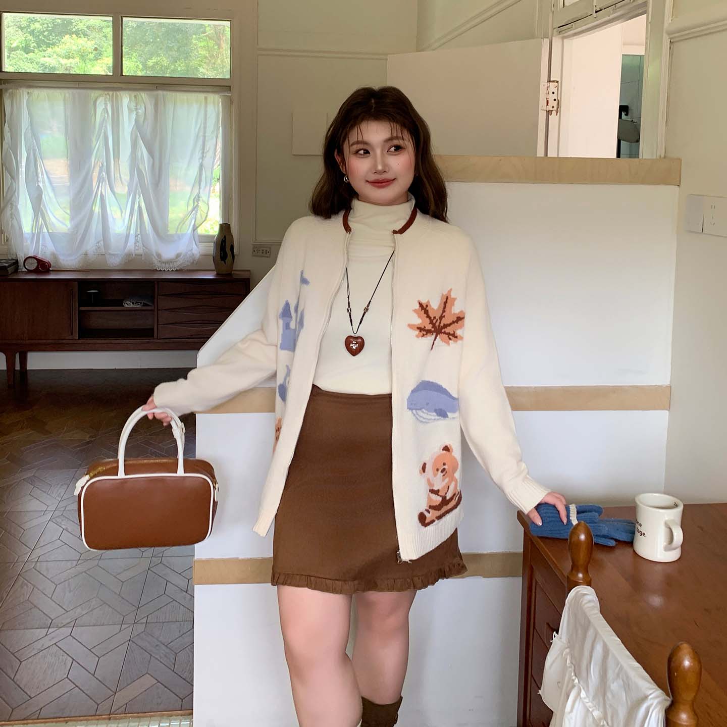 YIZI鱼子少女感提花针织开衫