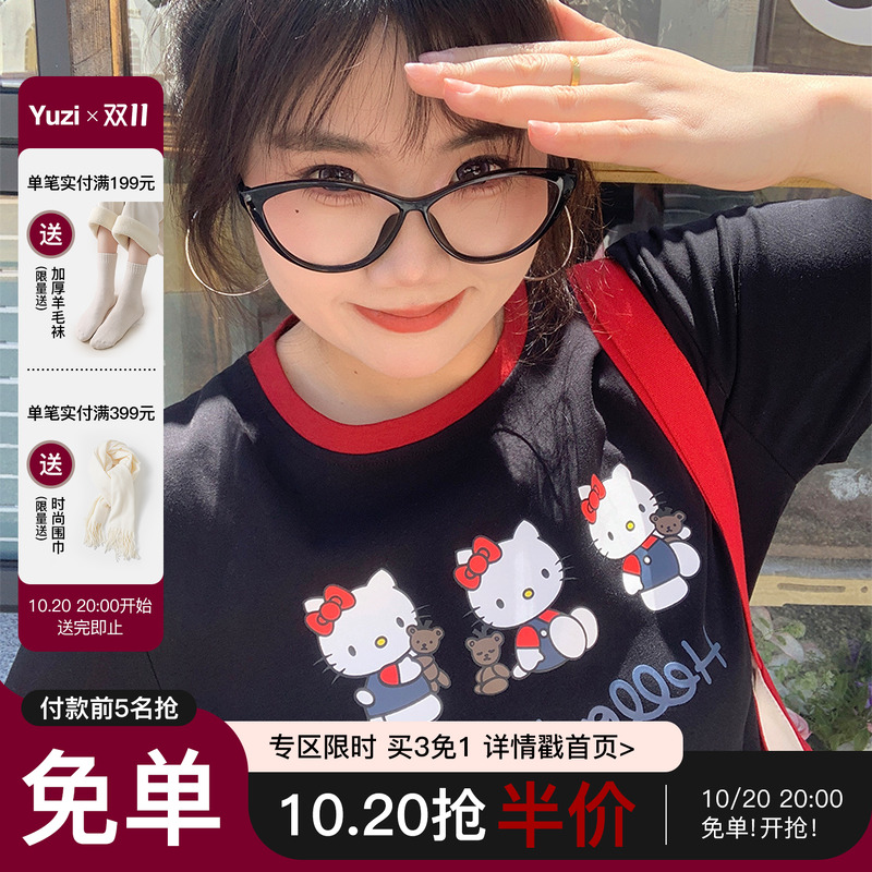 YUZI鱼子KT猫印花短款T恤俏皮