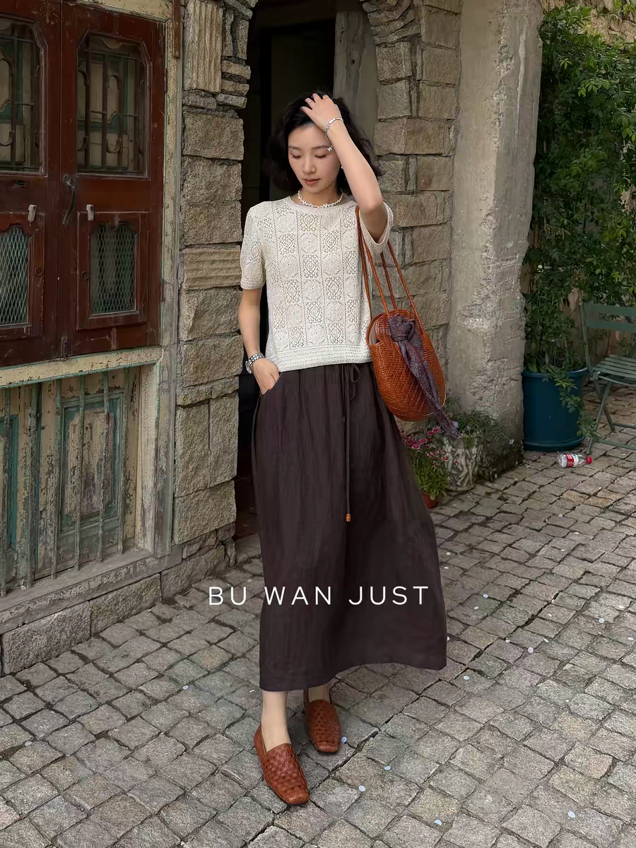 BUWANJUST【小麻花】高定老钱休闲钩花宽松舒适透气短袖T恤ZZ006