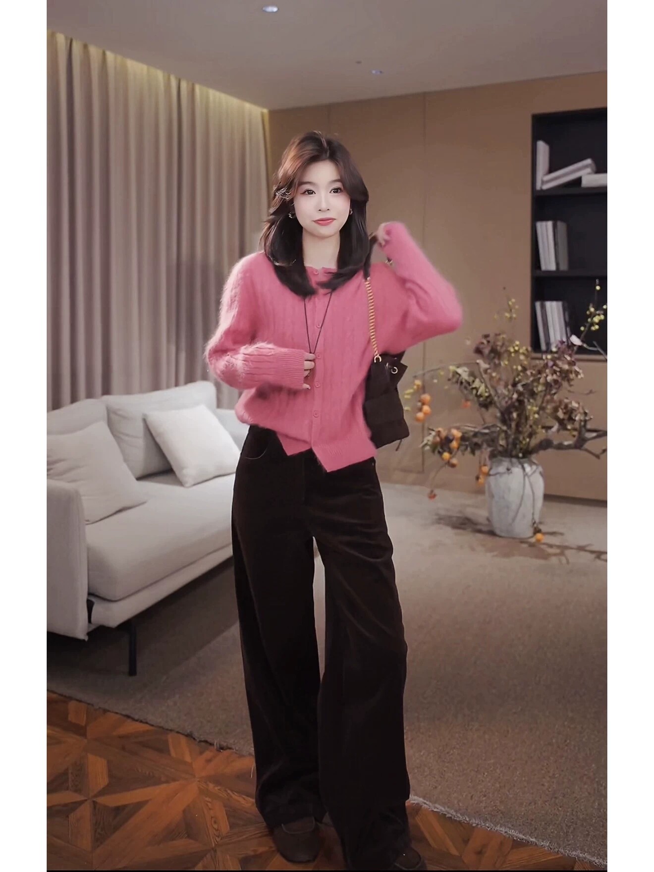 老琴私服【复古甜心】绵羊毛山羊绒坑条拉绒针织毛衣开衫女秋7904