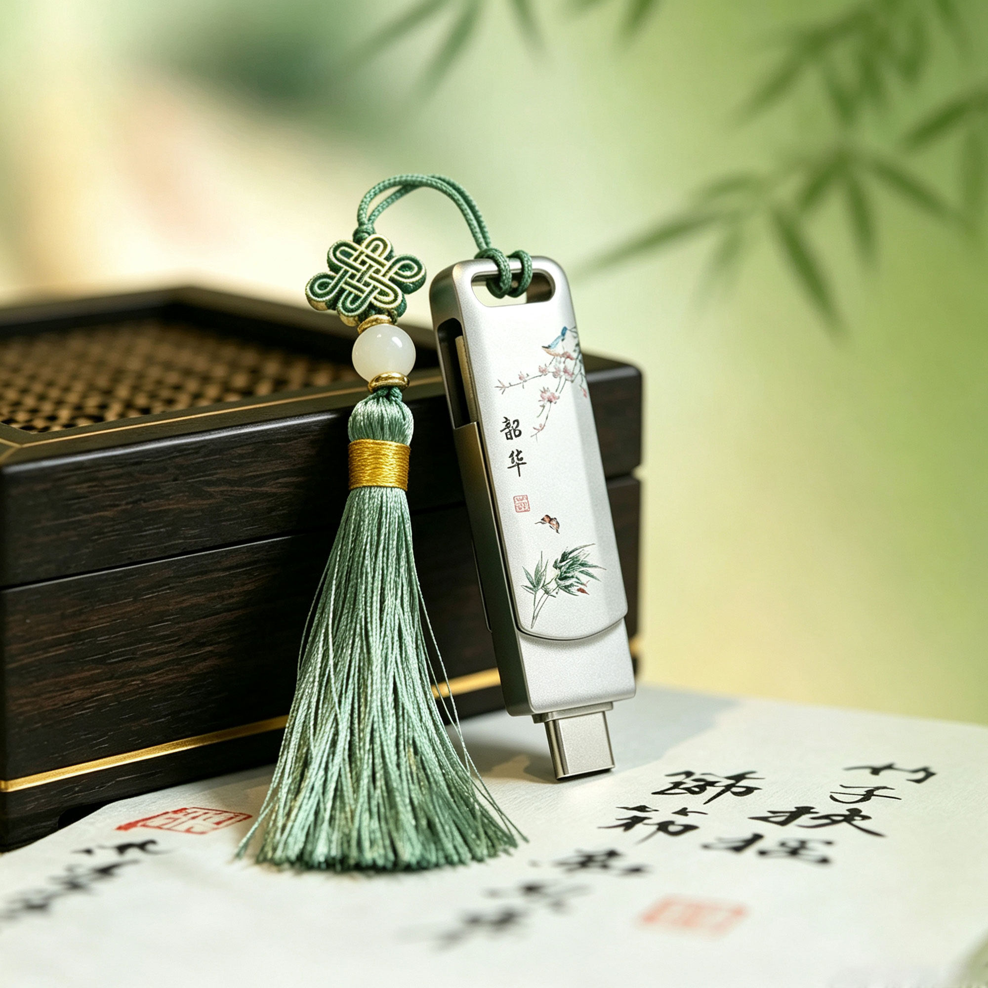 国风U盘金属旋转双接口中国结流苏手机电脑通用商务纪念礼品定制